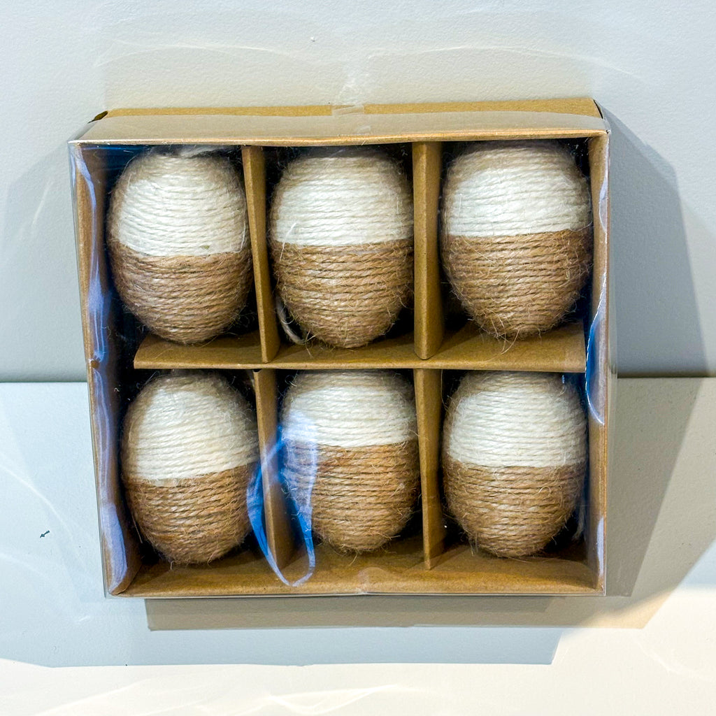 WLEGG 6erSet Eier zum Hängen mit Jute umwickelt, klein