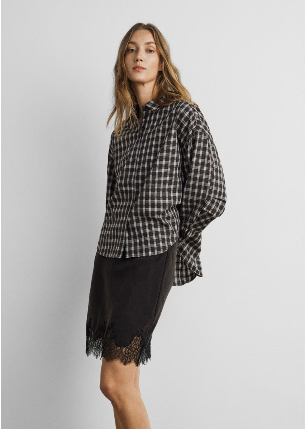 MSCHCarola Shirt CHK, brown/egret