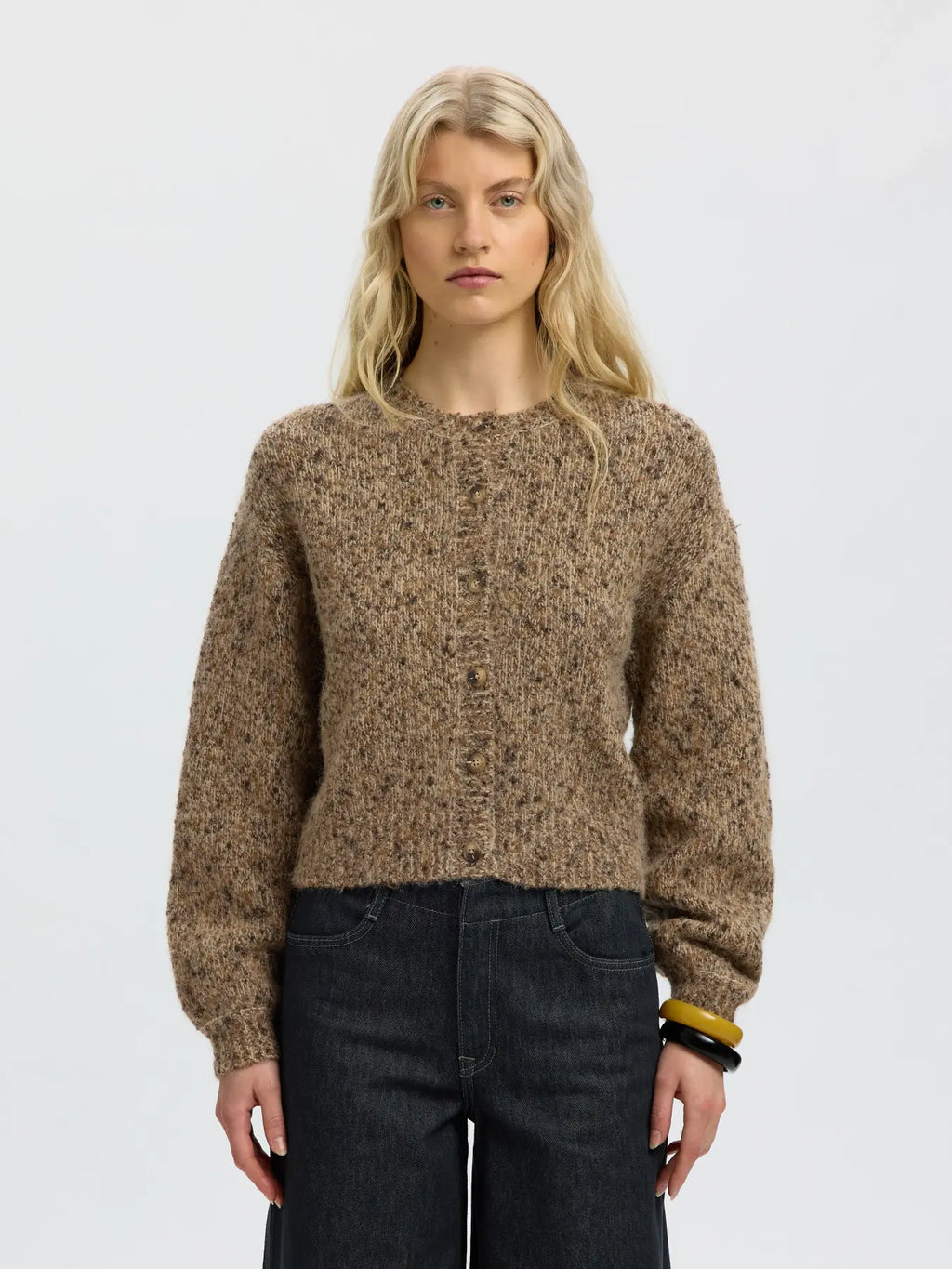 SLWKAT LS Knit Short Cardigan, Travertine Delicioso and Toffee