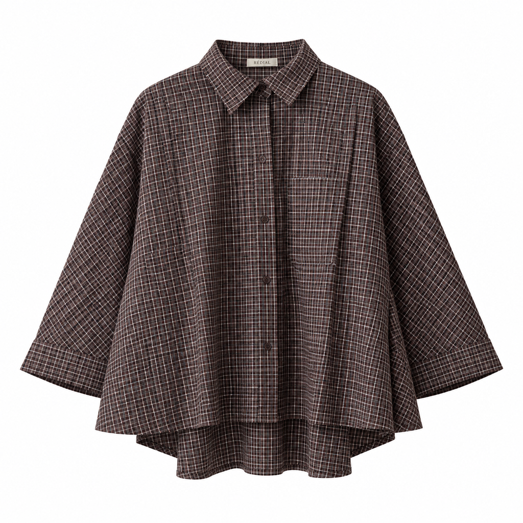WLTARA Oversized Bluse, Brown Check