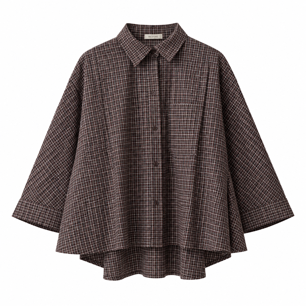 WLTARA Oversized Bluse, Brown Check