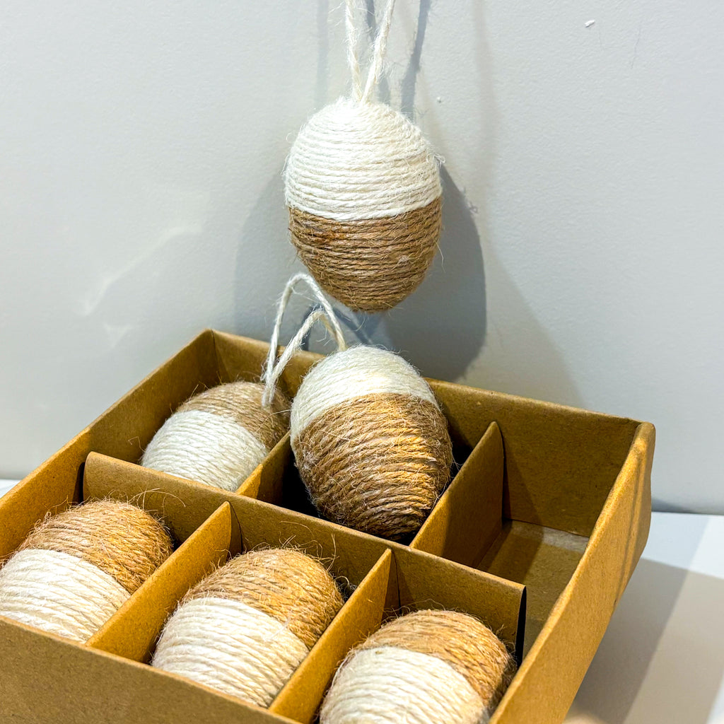WLEGG 6erSet Eier zum Hängen mit Jute umwickelt, klein