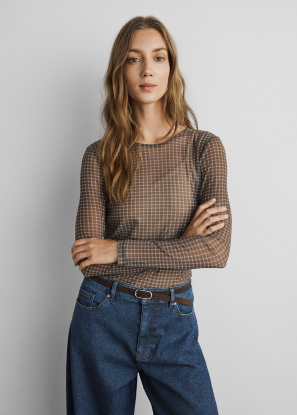 MSCHJanie Illenora Top, Dark Brown CHK