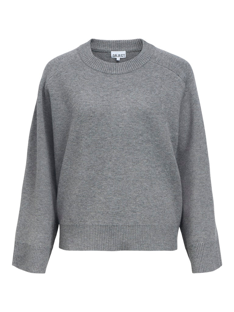 OBJITONE L/S Knit Pullover, Medium Grey Melange