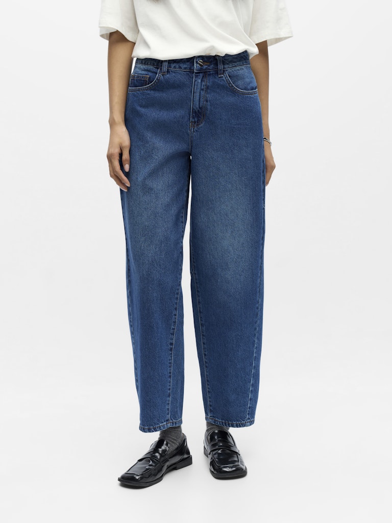 OBJMIU Zoe MW Barrel Ankle Jeans, medium blue denim