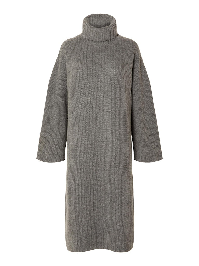 SLFNEW Elina Knit Roll Neck Dress, medium grey melange