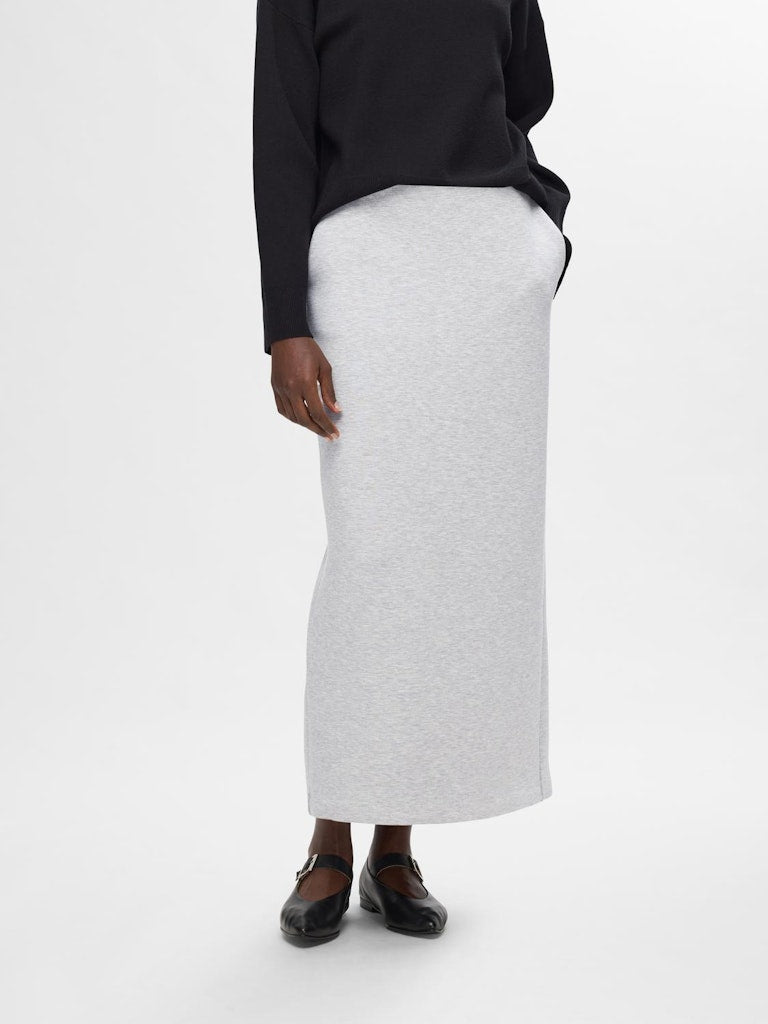 SLFJAMILA Midi Skirt, light grey melange