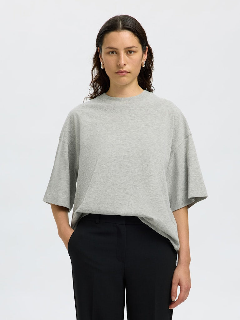 SLFCOLWOMAN 2/4 Oversized Tee,  light grey melange
