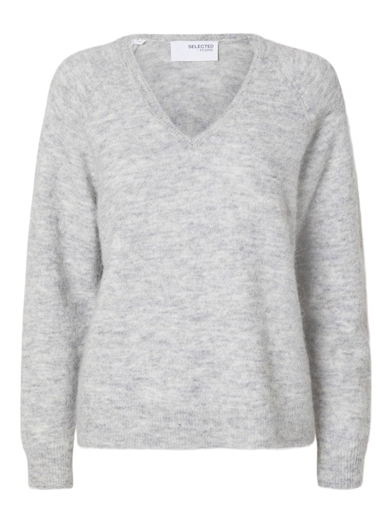 SLFLULU Knit V-Neck, light grey melange