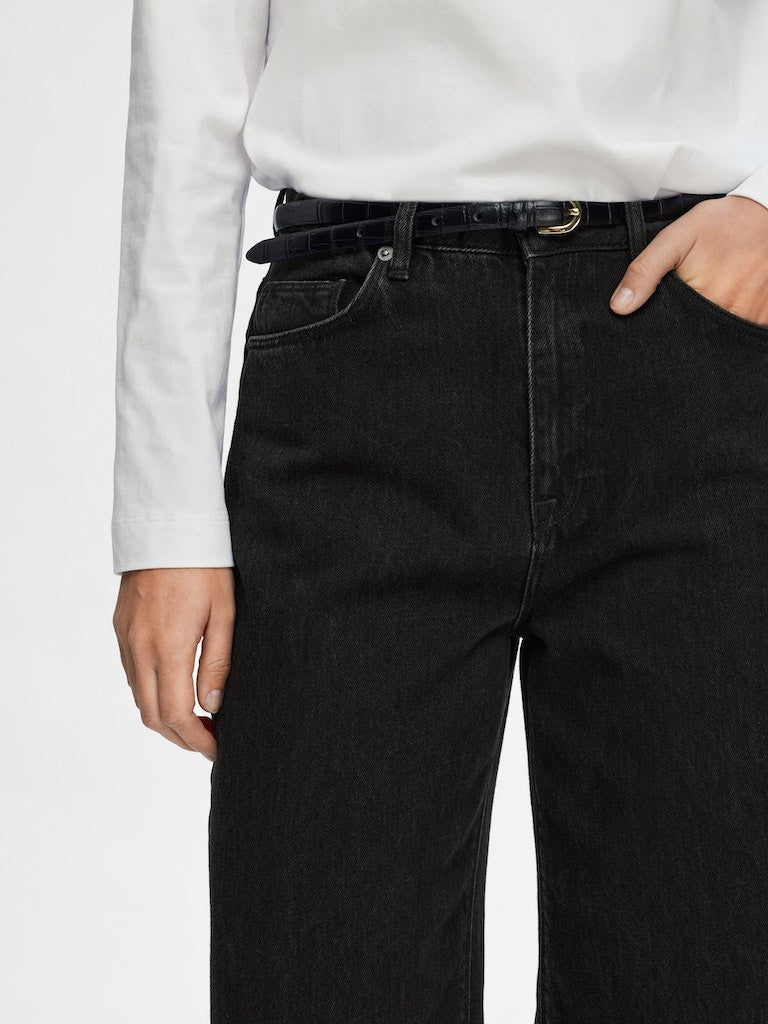 SLFMARLEY Black Wide Jeans, black denim