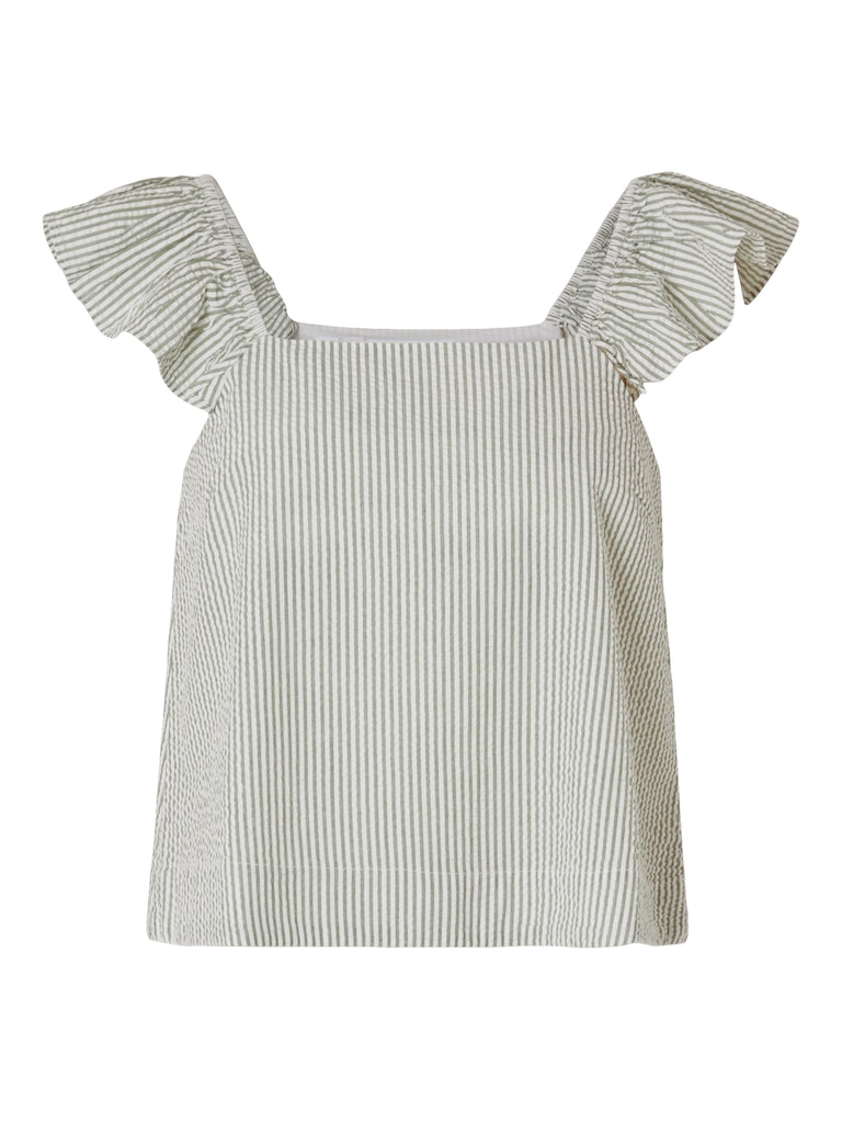 SLFVITTORIA Striped Ruffle Sleeve Top, Snow White/Grey Stripes