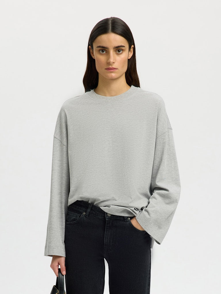 SLFCOLWOMAN LS Oversized Tee, light grey melange