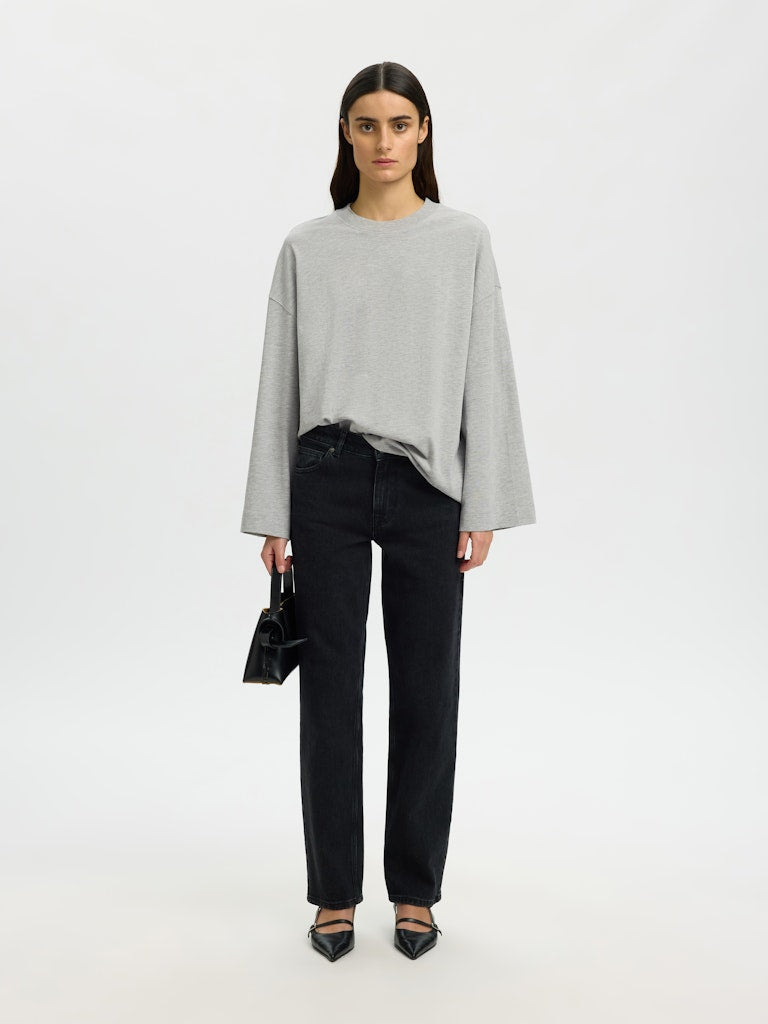 SLFCOLWOMAN LS Oversized Tee, light grey melange