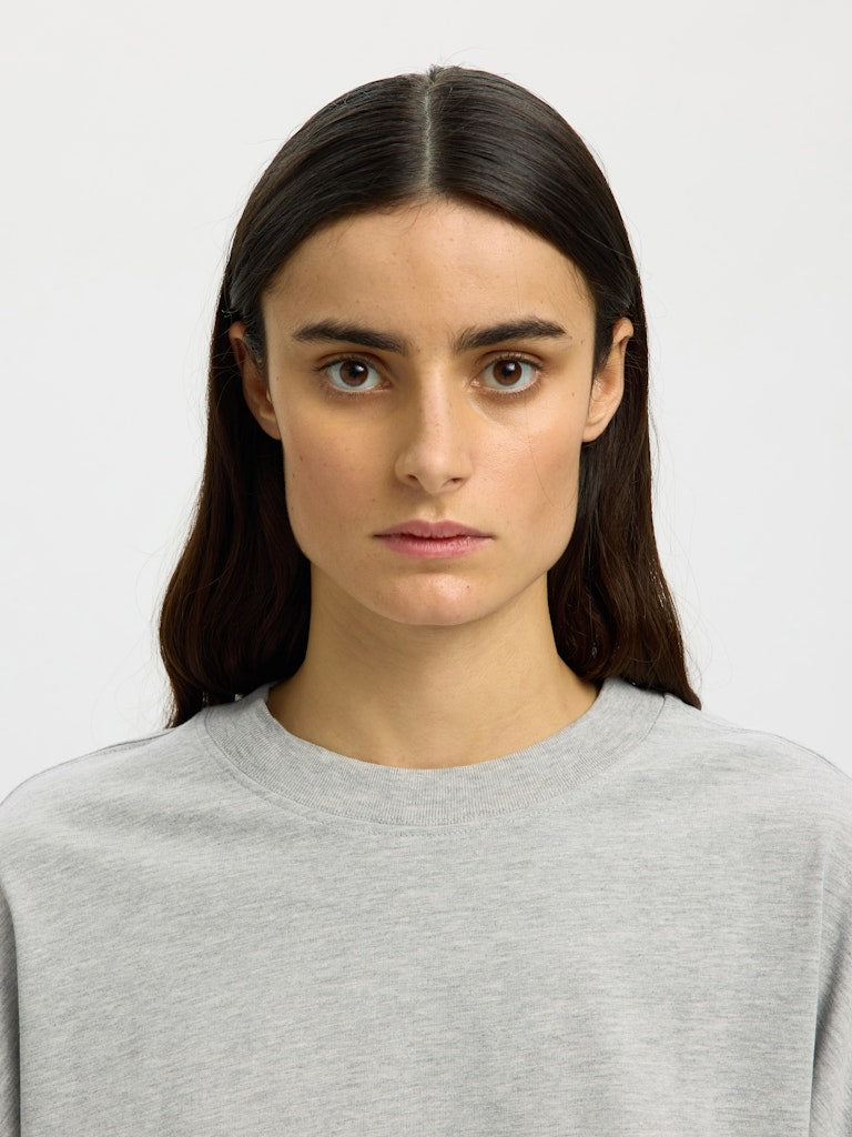 SLFCOLWOMAN LS Oversized Tee, light grey melange