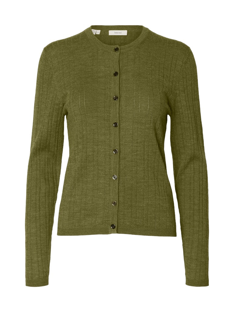 SLFTHEA Knit Merino Pointelle Cardigan, avocado