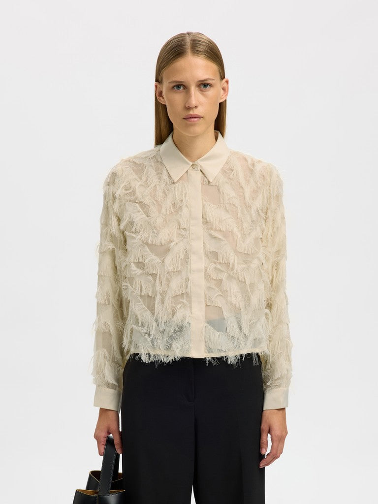 SLWMYLINE LS Fluffy Cropped Shirt, Angora