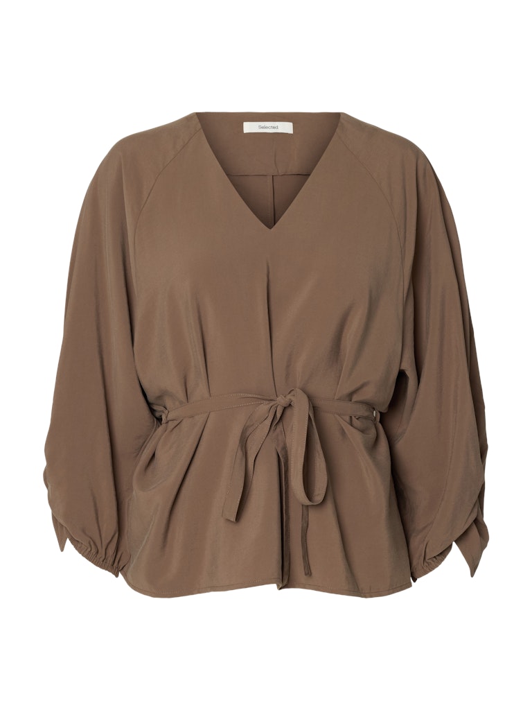 SLWMARY 3/4 Belted Top, Chocolate Chip