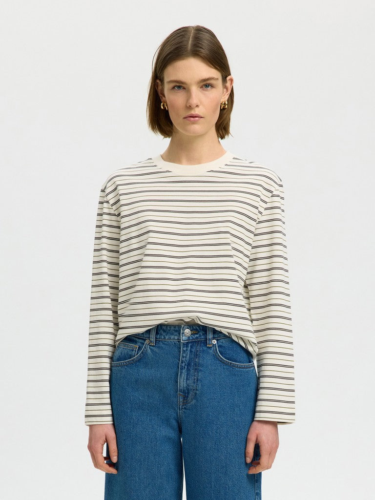 SLWESSENTIAL Striped Boxy Long Tee, Delicioso Multi Stripe