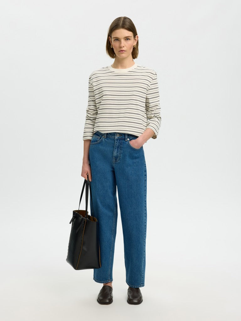 SLWESSENTIAL Striped Boxy Long Tee, Delicioso Multi Stripe