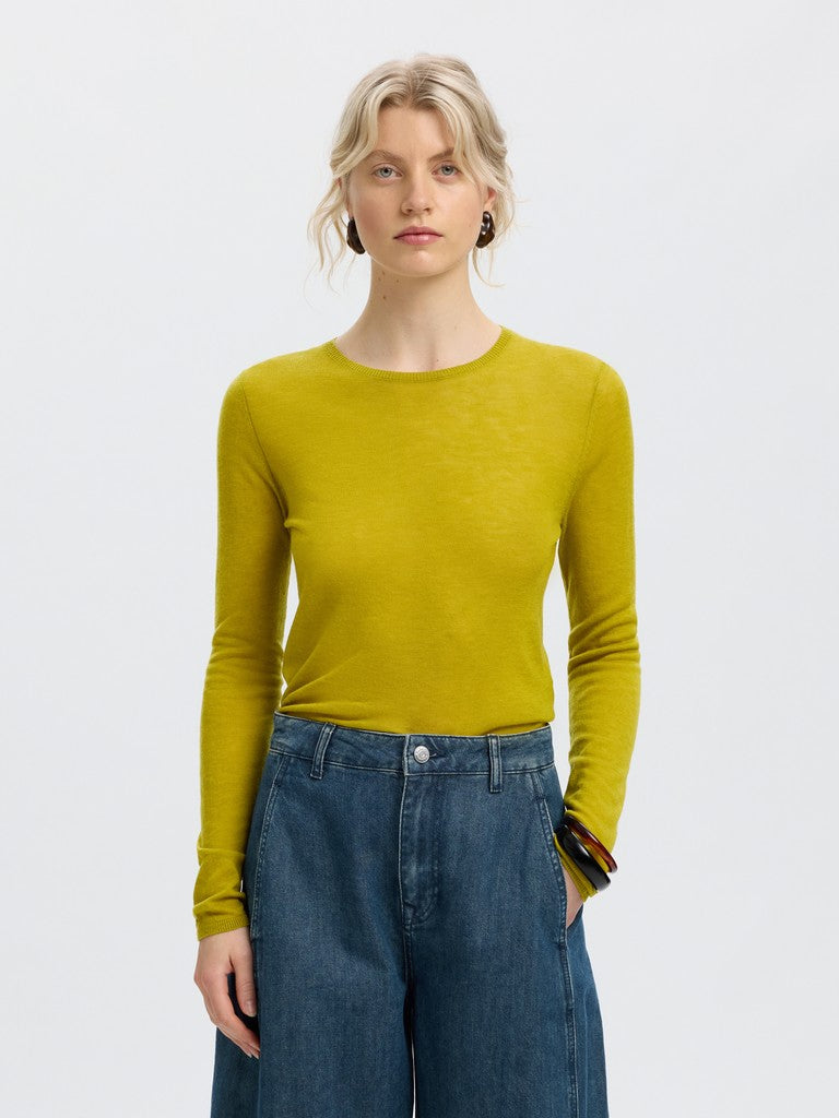 SLWVENDY LS Knit Wool O-Neck, Avocado Oil