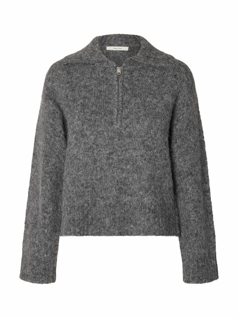 SLWANJULI LS Knit Half Zip, Medium Grey Melange
