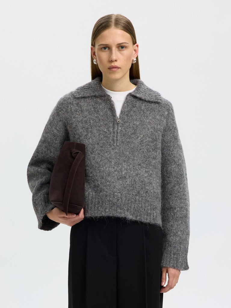 SLWANJULI LS Knit Half Zip, Medium Grey Melange