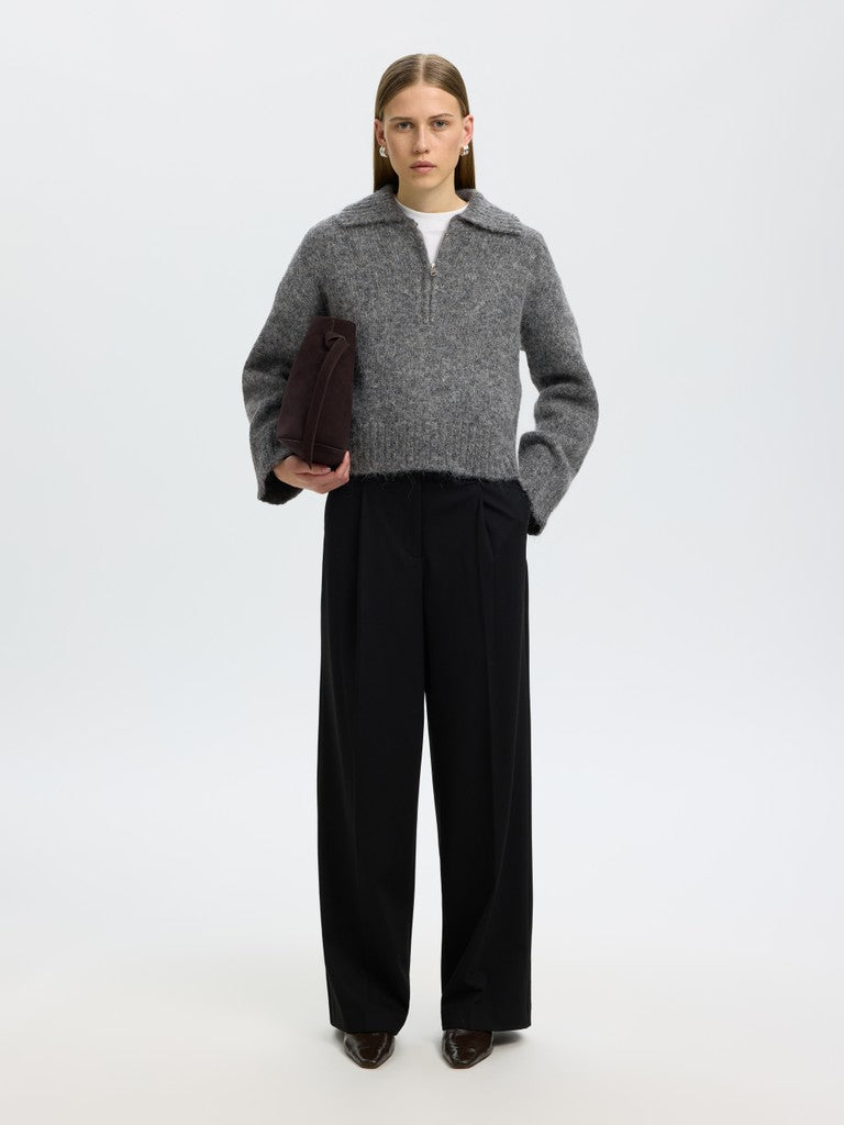 SLWANJULI LS Knit Half Zip, Medium Grey Melange