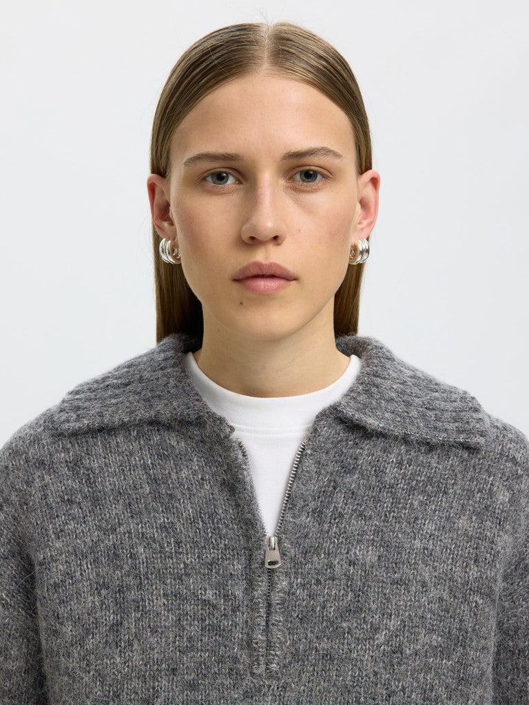SLWANJULI LS Knit Half Zip, Medium Grey Melange