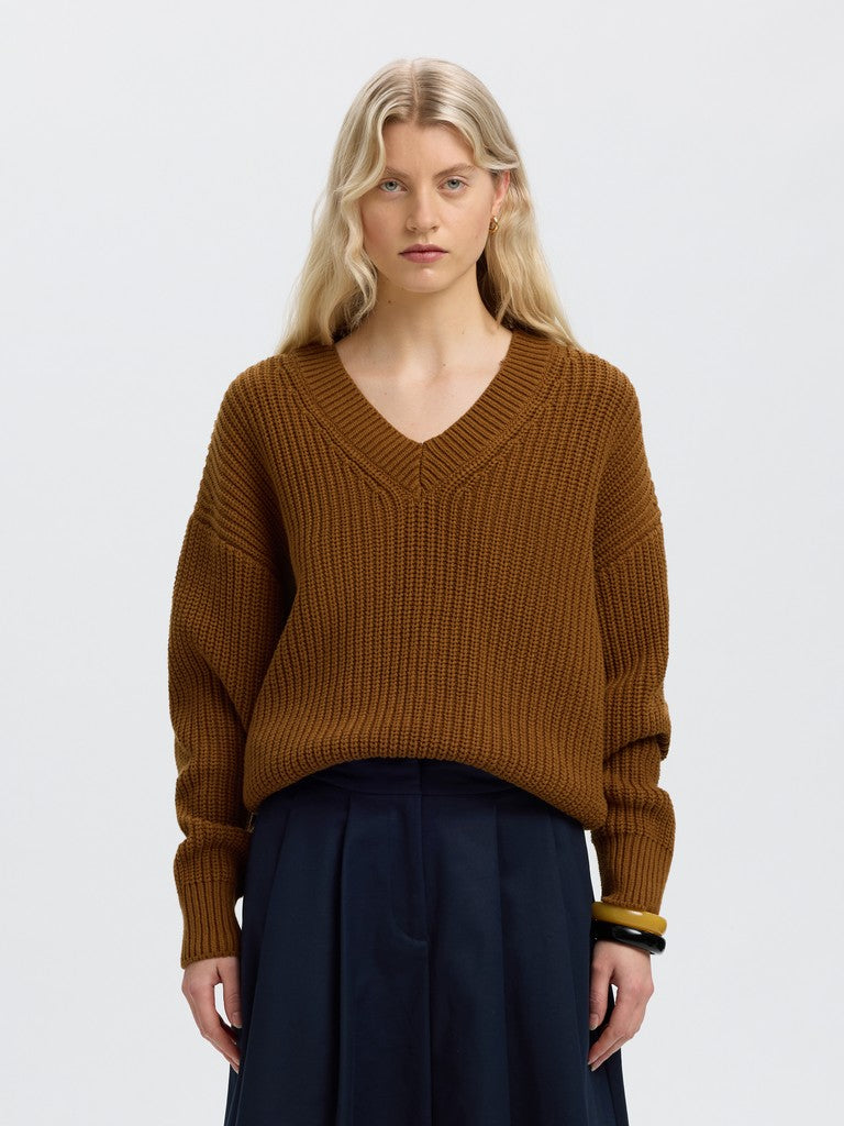 SLWSELMA SUS LS Knit V-Neck, Monks Robe