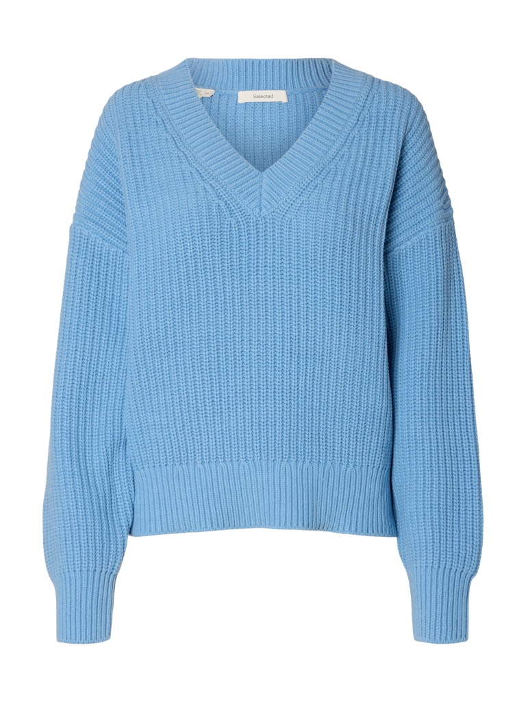 SLWSELMA SUS LS Knit V-Neck, Blissful Blue