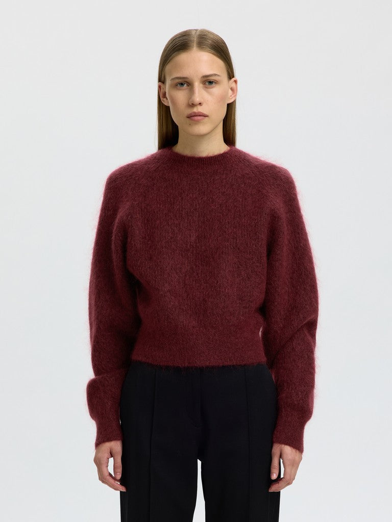 SLWMIRA LS KNIT SHORT O-NECK, Tawny Port