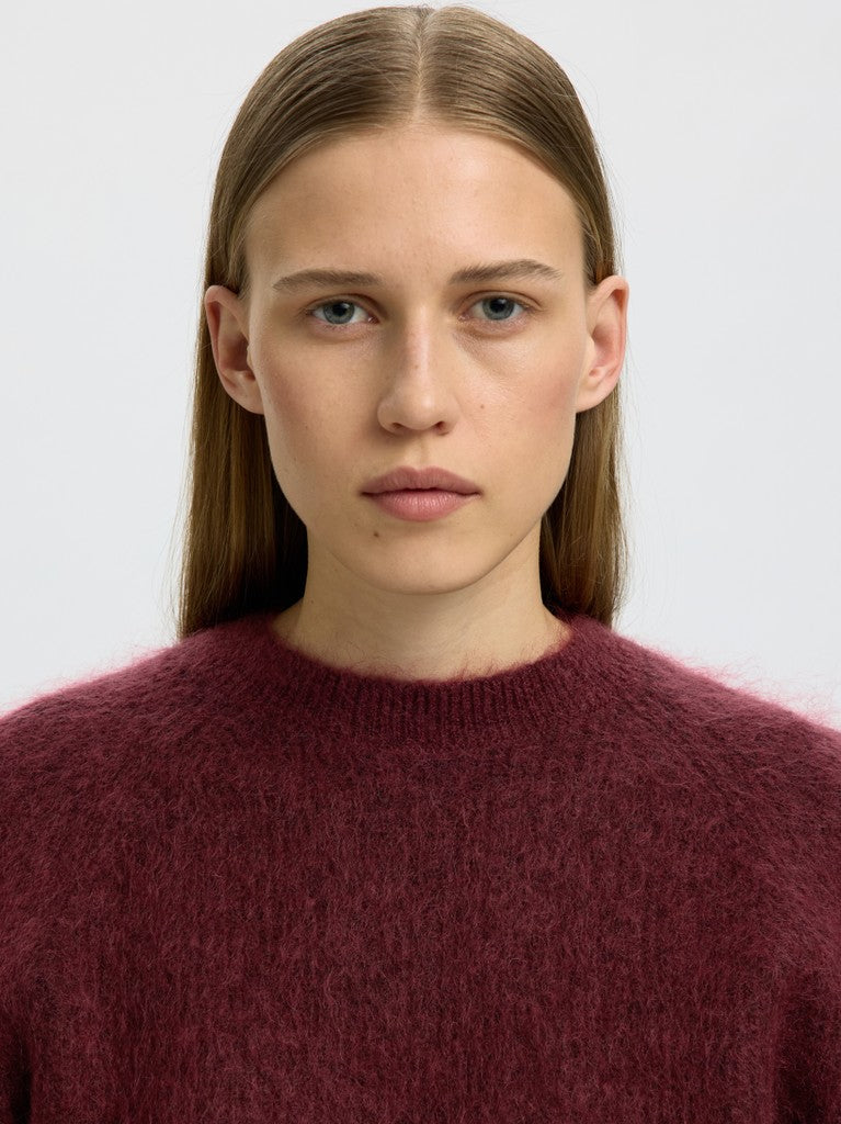 SLWMIRA LS KNIT SHORT O-NECK, Tawny Port