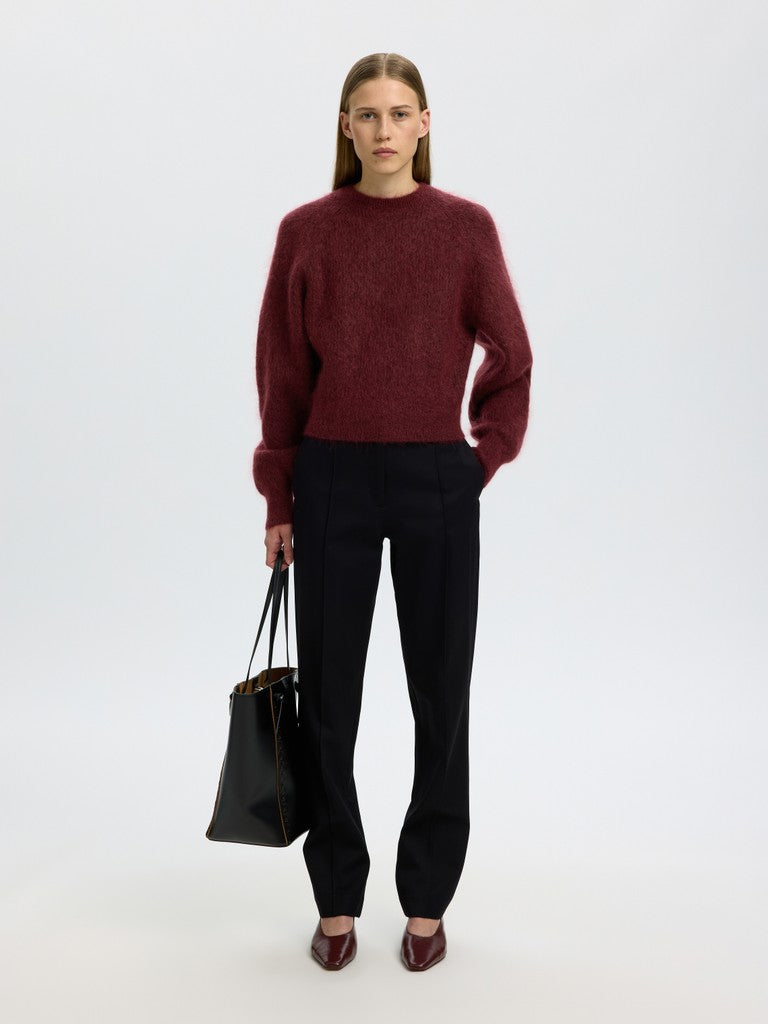 SLWMIRA LS KNIT SHORT O-NECK, Tawny Port