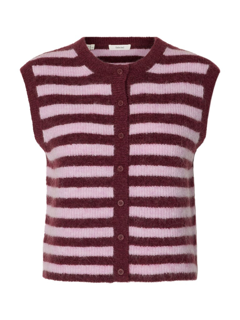 SLWLULU Button O-Neck Vest,  Tawny Port Winsome Orchid