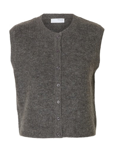 SLFLULU Button O-Neck Vest, medium grey melange