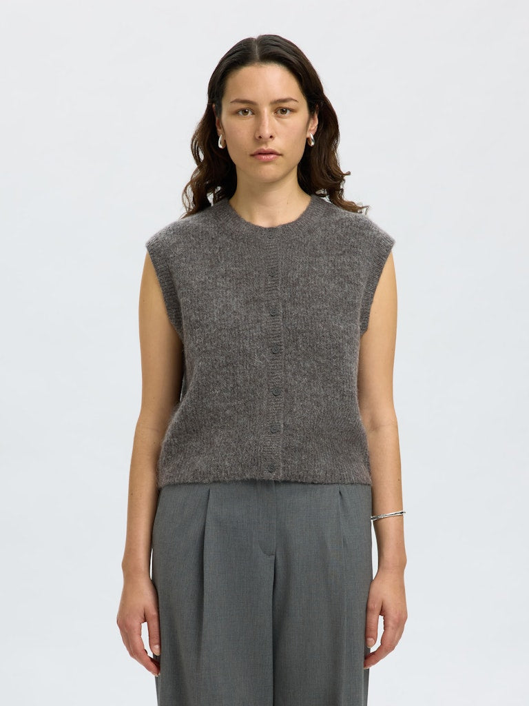 SLFLULU Button O-Neck Vest, medium grey melange
