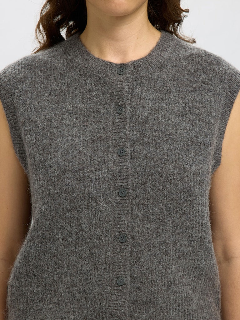 SLFLULU Button O-Neck Vest, medium grey melange