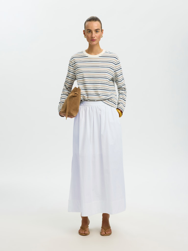 SLWBLAIR HW Ankle Slit Skirt, Bright White