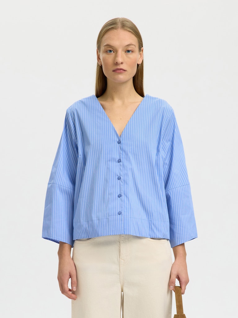 SLFBEA 3/4 V Neck Shirt, Dusty Blue
