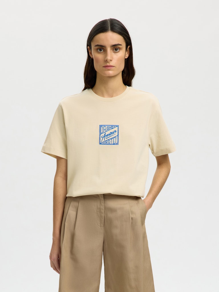 SLFRELAXED Broock SS Hotel Amour Tee, angora