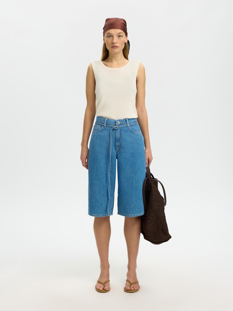 SLFTENNA Bermuda Denim Shorts, medium blue denim