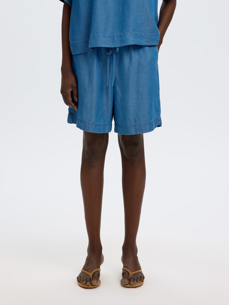 SLFJANNA MW Elastic String Shorts, Medium Blue Denim