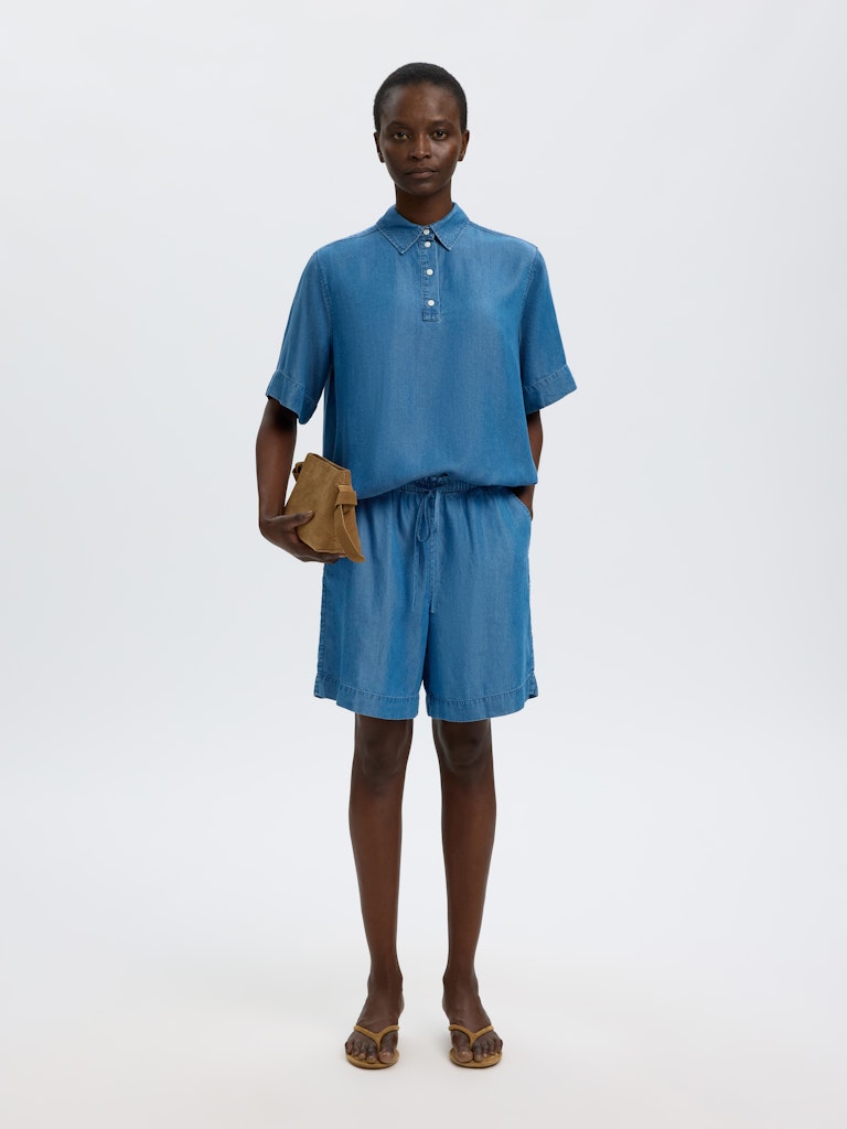 SLFJANNA MW Elastic String Shorts, Medium Blue Denim