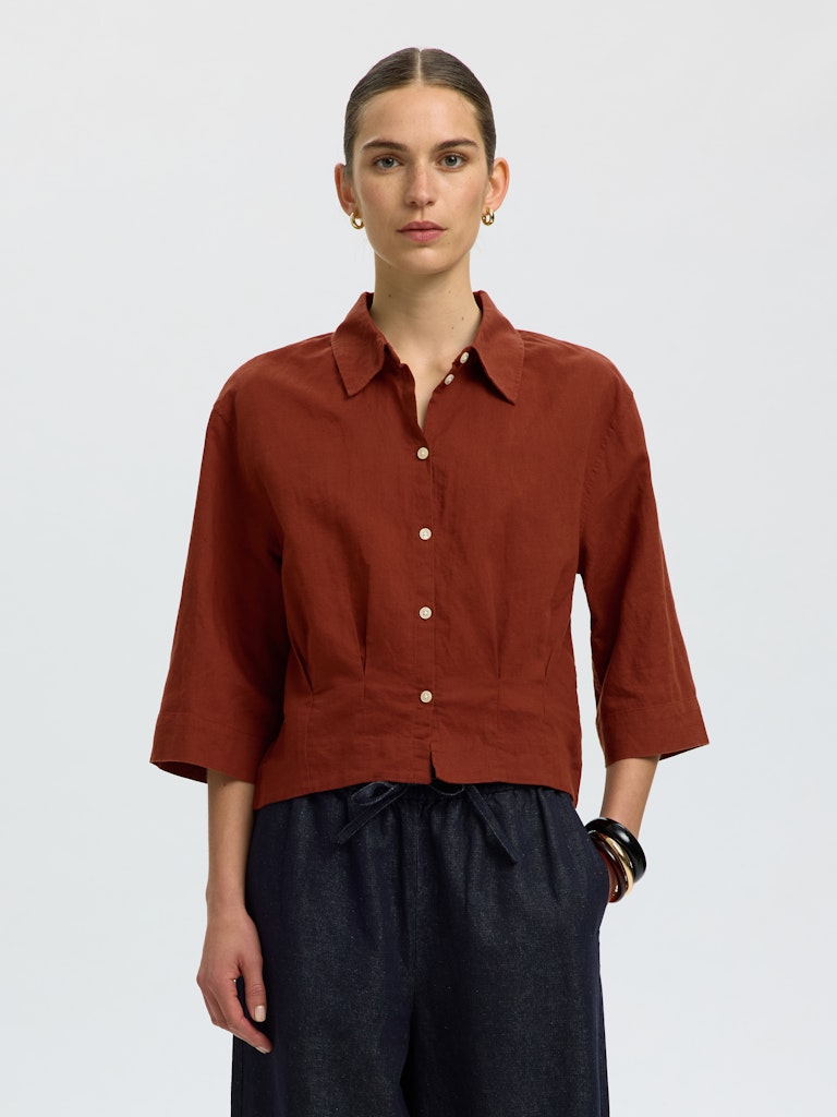 SLFCLEO Regular 3/4 Cropped Shirt, Cherry Mahogany