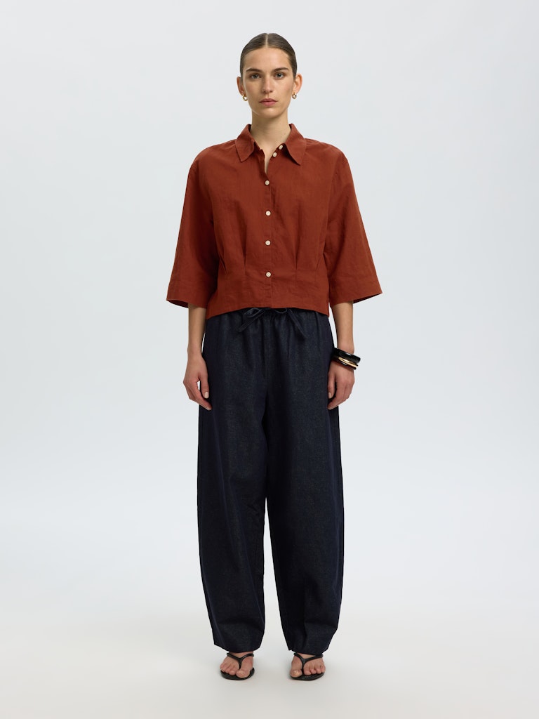 SLFCLEO Regular 3/4 Cropped Shirt, Cherry Mahogany