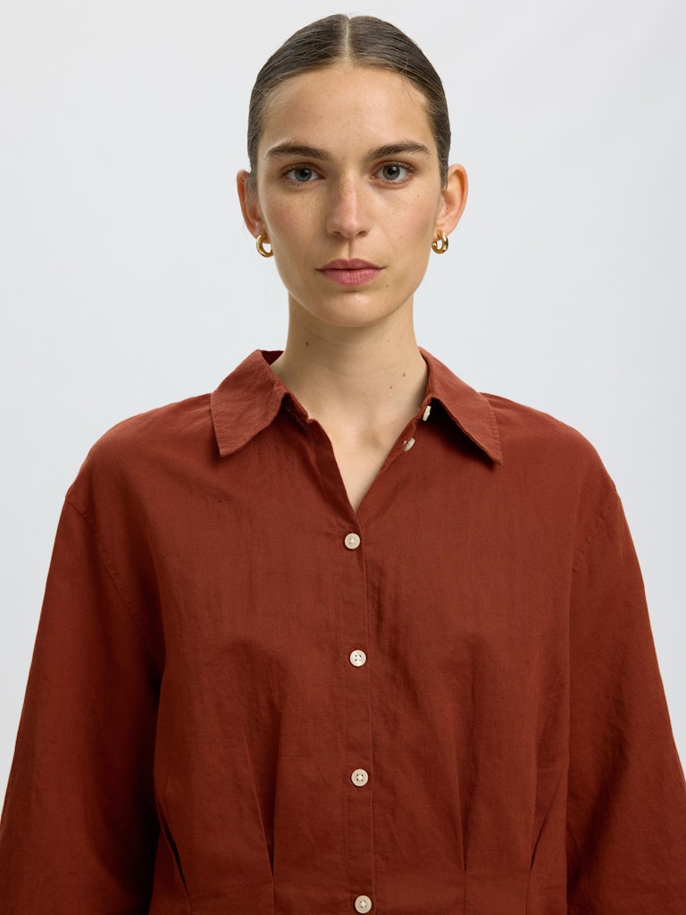SLFCLEO Regular 3/4 Cropped Shirt, Cherry Mahogany