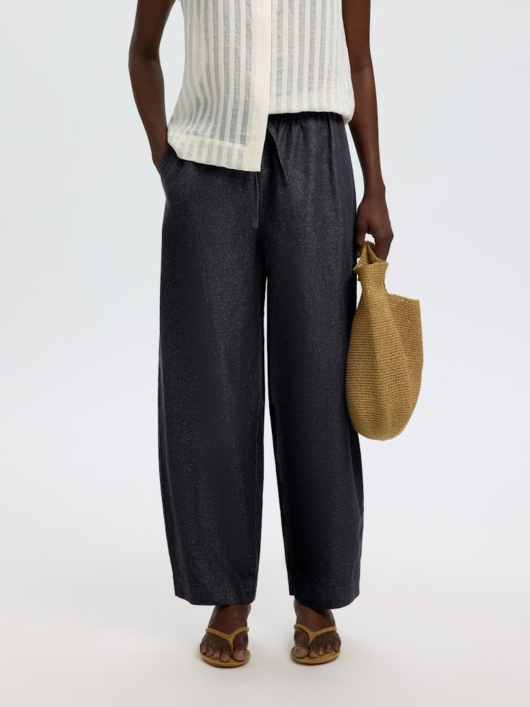 SLFLOOSE Barrel Willow Linen Bld Pants, Dark Navy