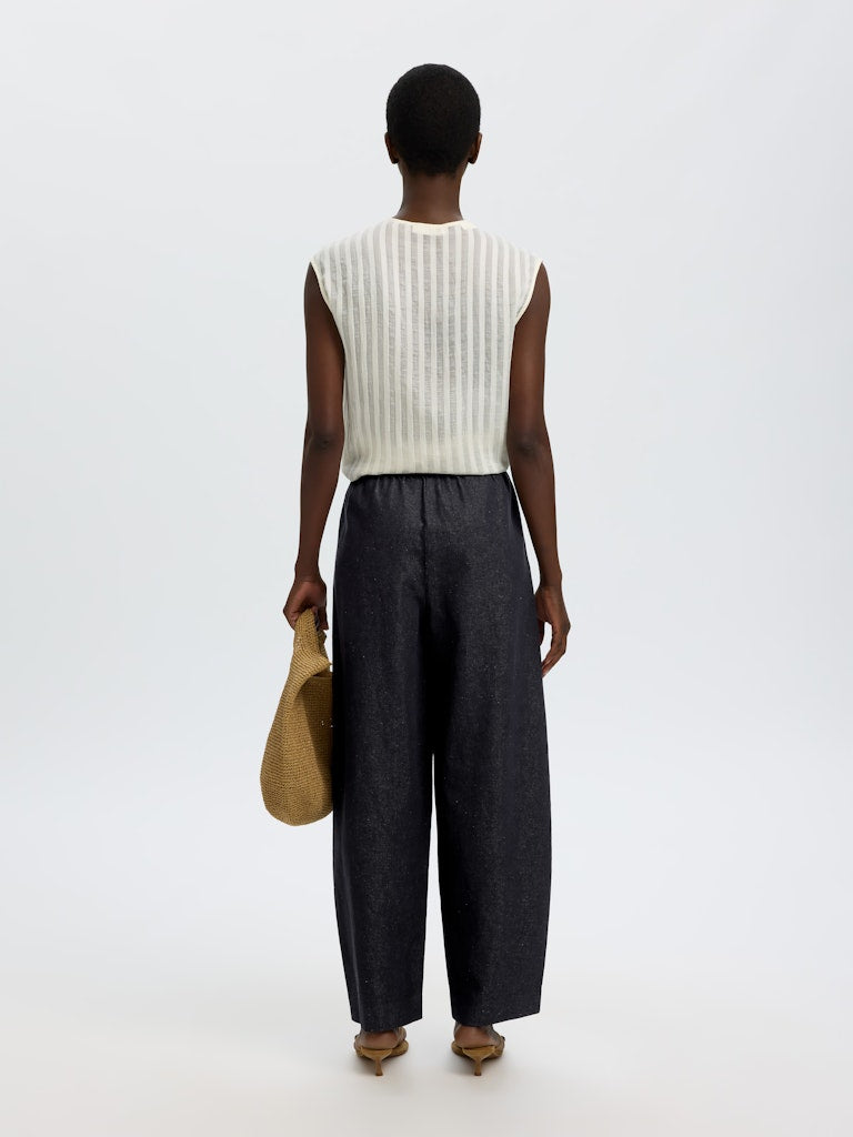 SLFLOOSE Barrel Willow Linen Bld Pants, Dark Navy