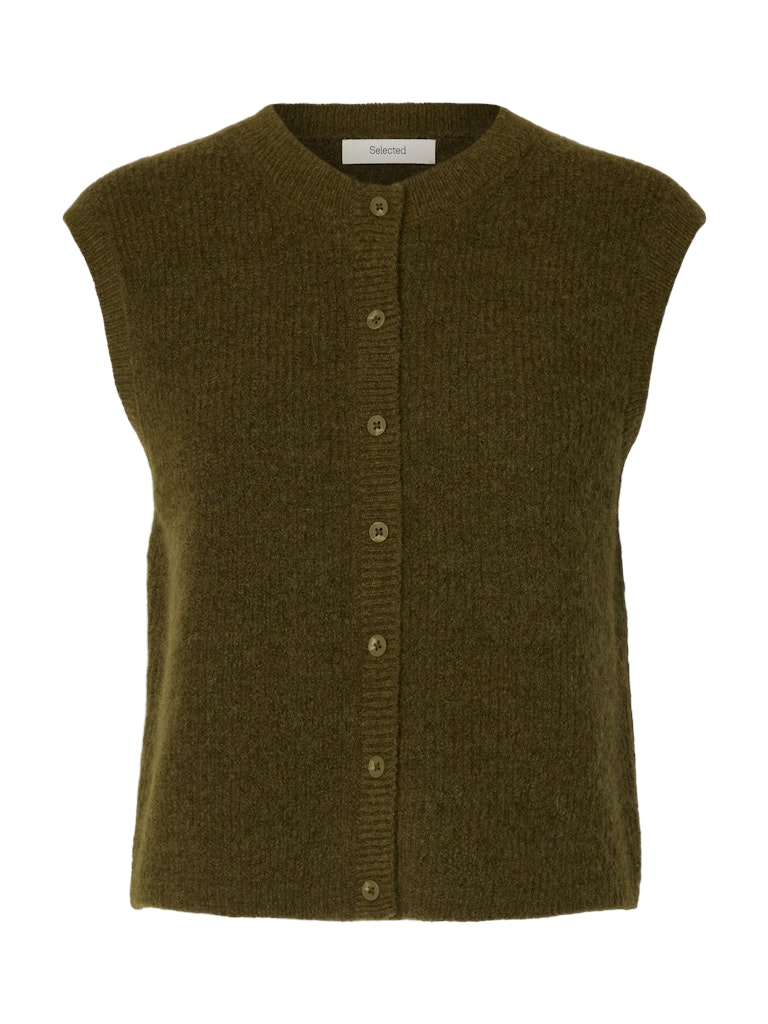 SLWLULU Button O-Neck Vest, Fir Green Melange