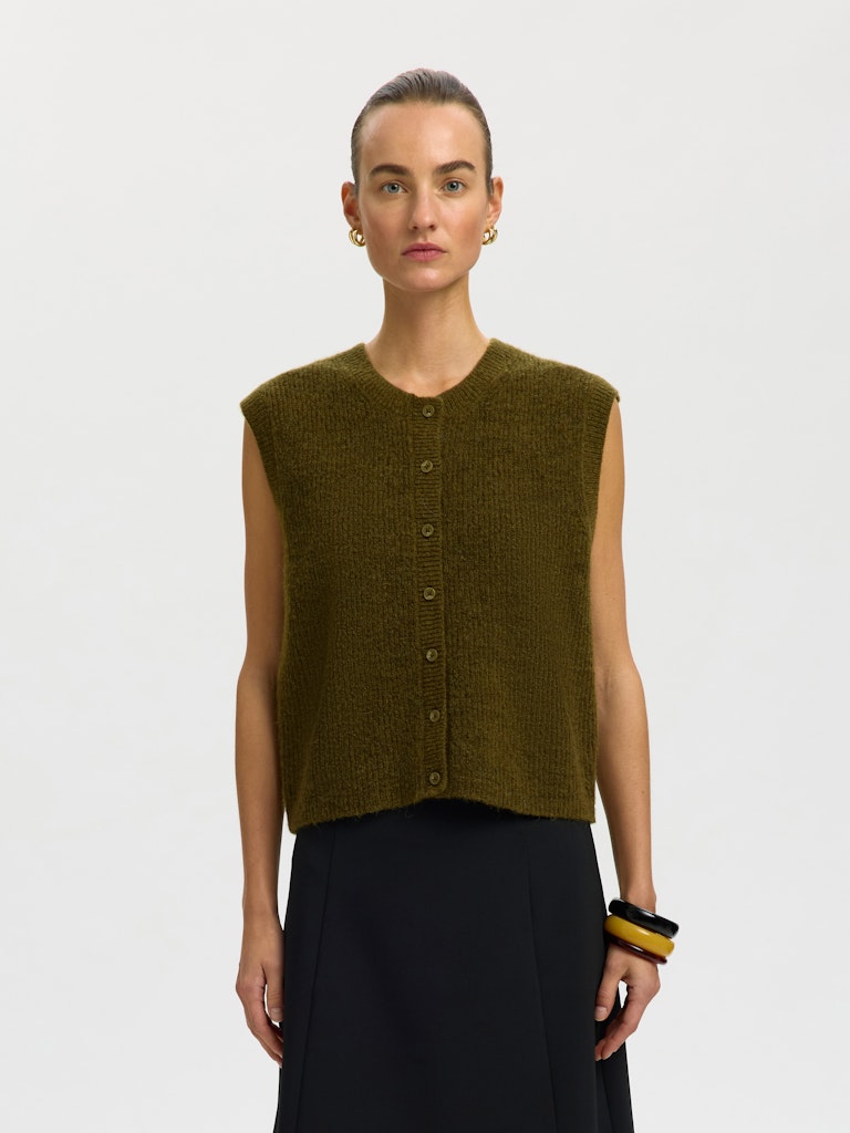 SLWLULU Button O-Neck Vest, Fir Green Melange